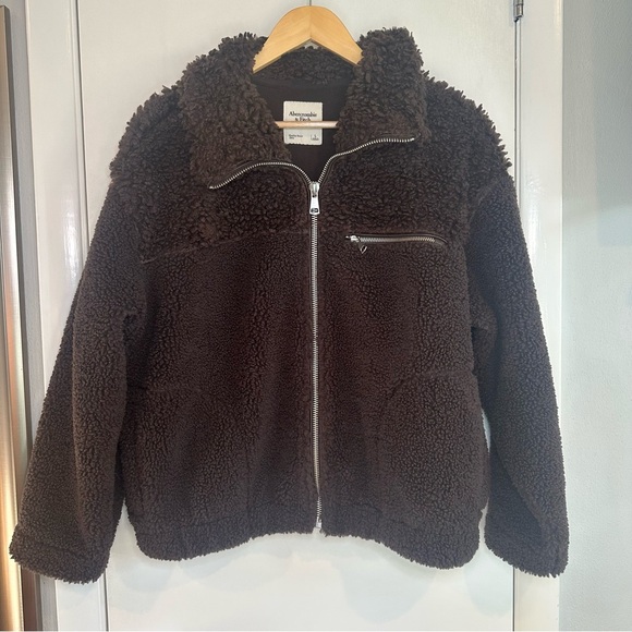 Abercrombie & Fitch Mixed Texture Sherpa Fleece Bomber Jacket. Brown. Large. - Picture 1 of 7